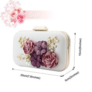 Women Clutches Purses Bags Flower Envelope Beaded Prom Wedding Evening Handbag (White) …