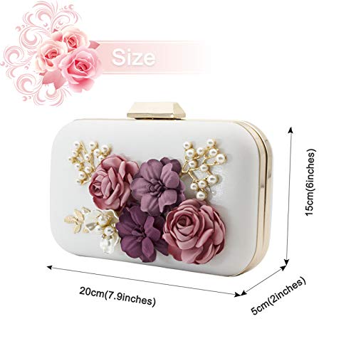 Women Clutches Purses Bags Flower Envelope Beaded Prom Wedding Evening Handbag (White) …