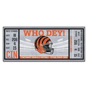 fanmats 23116 cincinnati bengals ticket design runner rug – 30in. x 72in. | sports fan area rug, home decor rug and tailgating mat