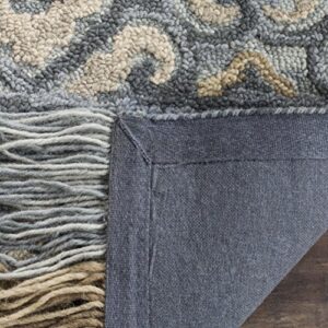 SAFAVIEH Blossom Collection 5' x 8' Light Beige/Blue BLM420A Handmade Fringe Premium Wool Area Rug