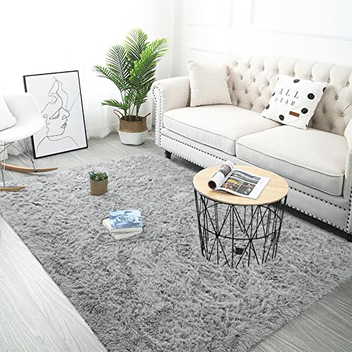 LOCHAS Ultra Soft Indoor Modern Area Rugs Fluffy Living Room Carpets for Children Bedroom Home Decor Nursery Rug 4x5.3 Feet, Gray