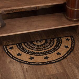 vhc brands farmhouse jute stencil stars half circle rug 16.5×33 country braided flooring, country black and tan