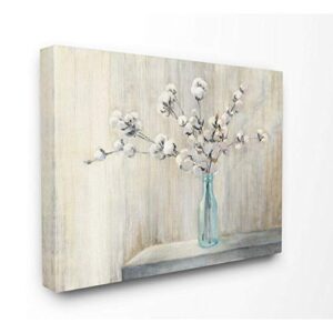 stupell industries beautiful cotton flower grey brown painting canvas wall art, 24 x 30, multi-color
