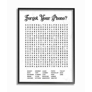 stupell industries phone crossword puzzle bathroom word design black framed art, 16 x 20, multi-color (wrp-1390_fr_16x20)