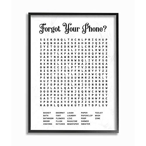 Stupell Industries Phone Crossword Puzzle Bathroom Word Design Black Framed Art, 16 x 20, Multi-Color (wrp-1390_fr_16x20)