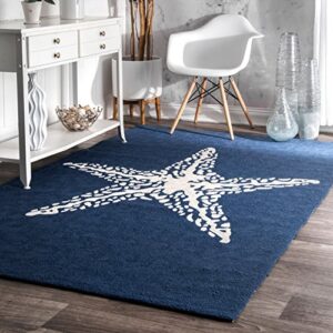nuloom marine hand hooked indoor/outdoor area rug, 4′ x 6′, navy