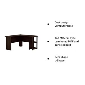 Ameriwood Home Dakota L-Shaped Desk with Bookshelves, Espresso