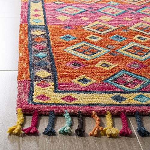 SAFAVIEH Aspen Collection 2' x 3' Orange / Fuchsia APN138A Handmade Boho Braided Tassel Wool Accent Rug