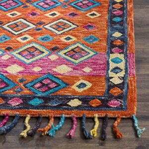 SAFAVIEH Aspen Collection 2' x 3' Orange / Fuchsia APN138A Handmade Boho Braided Tassel Wool Accent Rug