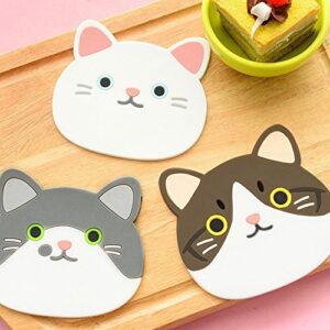 Flowersea998 Set of 6 Cute Cat Cup Coasters Mats Silicone Rubber Faces Insulated Flexible Durable Non Slip Hot Pads for Beverage Drink Beer Wine Glass Tea Home Wedding Registry Gift Idea