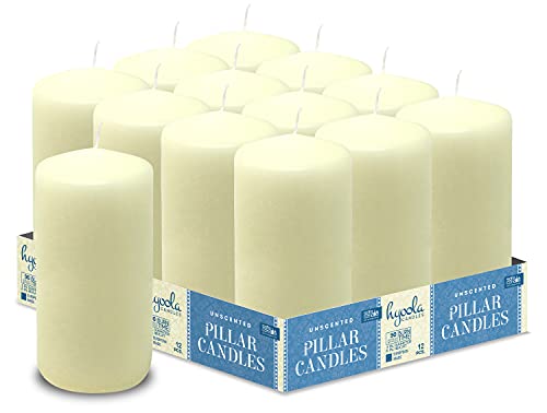 HYOOLA Ivory Pillar Candles 3x6 Inch - Unscented Pillar Candles - 12-Pack - European Made