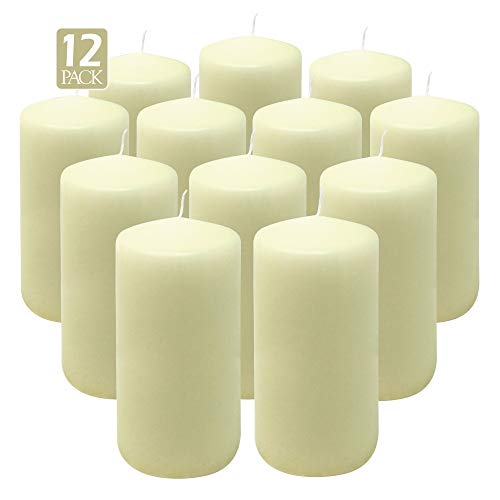 HYOOLA Ivory Pillar Candles 3x6 Inch - Unscented Pillar Candles - 12-Pack - European Made