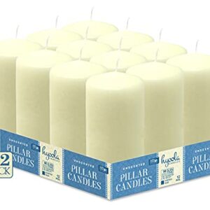 HYOOLA Ivory Pillar Candles 3x6 Inch - Unscented Pillar Candles - 12-Pack - European Made