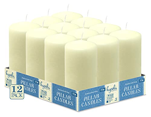 HYOOLA Ivory Pillar Candles 3x6 Inch - Unscented Pillar Candles - 12-Pack - European Made