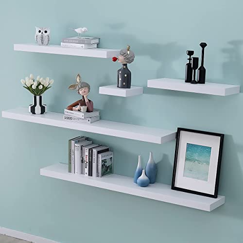 WELLAND 48 inch White Mission Floating Shelves for Wall, Bathroom Wall Mount Shelves, Wood Modern Display Shelves, Book Shelves,for Bedroom,Living Room and Kitchen