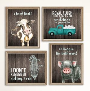 i herd that! – funny farmhouse bathroom themed decor art farm rustic wood style wall prints set cow pig poster signs typography cute rules toilet paper truck