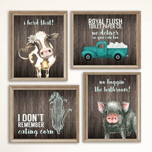 I Herd That! - Funny Farmhouse Bathroom Themed Decor Art Farm Rustic Wood Style Wall Prints Set Cow Pig Poster Signs Typography Cute Rules Toilet Paper Truck