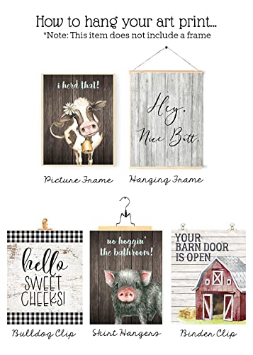 I Herd That! - Funny Farmhouse Bathroom Themed Decor Art Farm Rustic Wood Style Wall Prints Set Cow Pig Poster Signs Typography Cute Rules Toilet Paper Truck