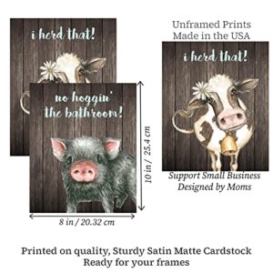 I Herd That! - Funny Farmhouse Bathroom Themed Decor Art Farm Rustic Wood Style Wall Prints Set Cow Pig Poster Signs Typography Cute Rules Toilet Paper Truck