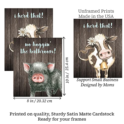 I Herd That! - Funny Farmhouse Bathroom Themed Decor Art Farm Rustic Wood Style Wall Prints Set Cow Pig Poster Signs Typography Cute Rules Toilet Paper Truck