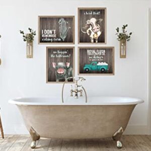 I Herd That! - Funny Farmhouse Bathroom Themed Decor Art Farm Rustic Wood Style Wall Prints Set Cow Pig Poster Signs Typography Cute Rules Toilet Paper Truck