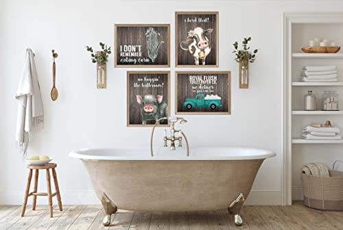 I Herd That! - Funny Farmhouse Bathroom Themed Decor Art Farm Rustic Wood Style Wall Prints Set Cow Pig Poster Signs Typography Cute Rules Toilet Paper Truck