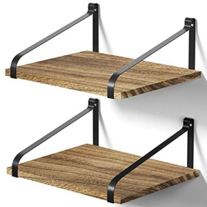 love-kankei floating shelves wall mount rustic wood wall shelves with large storage l16.5 x w12 inch for kitchen living room bathroom bedroom set of 2 carbonized black