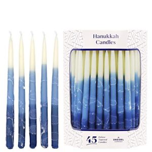 dripless premium tapered hand decorated multi blue frosted hanukkah candles – premium quality wax –