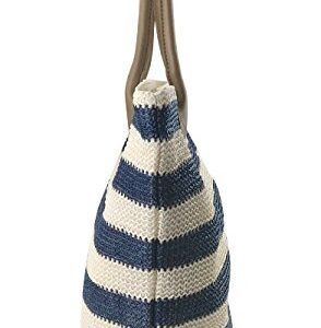 Striped Synthetic Straw Womens Tote Light Weight Vaction Shoulder Handbag (Navy)