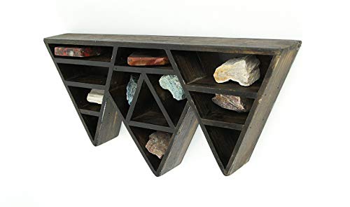 Zeckos Dark Brown Wooden Geometric Triangle Crystal Display Shelf 16.5 x 7.75 x 2 inch