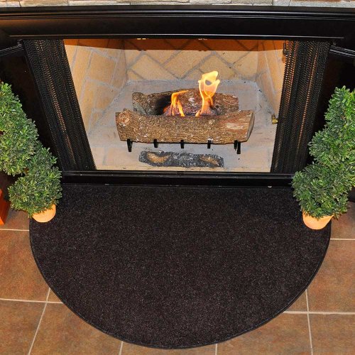 Flame 4' Half Round Polyester Fireplace Rug - Black