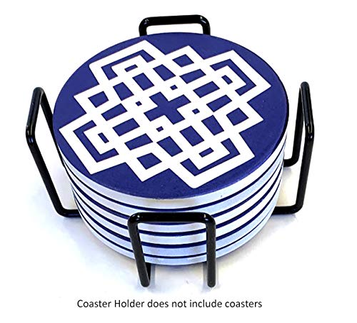 4.5 Inch Premium Black Iron Metal Coaster Holder for Both Round and Square Coasters New Modern Design. Stronger, Thicker Construction Holds Up to 7 Coasters (1)