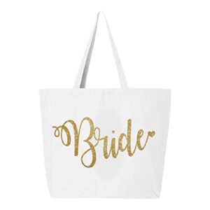 classy bride glitter bride tote bag – white and glitter gold