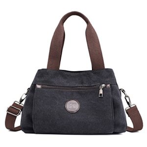 hiigoo women’s casual totes bag shoulder bag canvas handbags 3-open crossbody bag messenger bag (black)