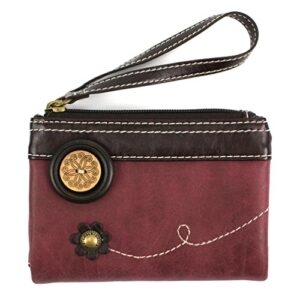 chala double zip wallet – pu leather folding wristlet – burgundy