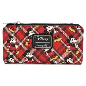 loungefly faux leather x mickey mouse plaid wallet (multicolored, one size)