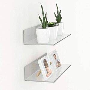 FEMELI Clear Acrylic Floating Wall Shelf for Figures Collections Plant Photo in Bedroom Living Room Office,Wall Mounted Storage Shelf 12 Inch,2 Pack