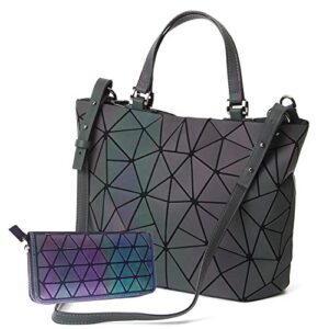 Geometric Bag Reflective Purse Holographic Handbag Geometric Shoulder Bag Women Flash Tote Bag Luminous Crossbody Bag