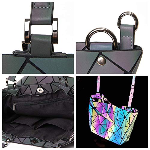 Geometric Bag Reflective Purse Holographic Handbag Geometric Shoulder Bag Women Flash Tote Bag Luminous Crossbody Bag