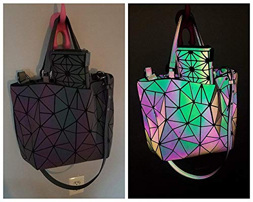 Geometric Bag Reflective Purse Holographic Handbag Geometric Shoulder Bag Women Flash Tote Bag Luminous Crossbody Bag