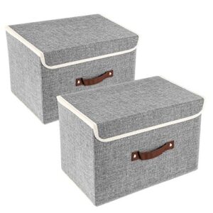 tyeers foldable storage boxes with lids 2 pack fabric storage bins with lids, closet organizers for clothes storage, room organization, office storage, toys – gray
