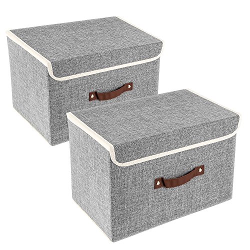 TYEERS Foldable Storage Boxes with Lids 2 Pack Fabric Storage Bins with Lids, Closet Organizers for Clothes Storage, Room Organization, Office Storage, Toys - Gray