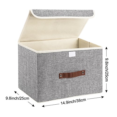 TYEERS Foldable Storage Boxes with Lids 2 Pack Fabric Storage Bins with Lids, Closet Organizers for Clothes Storage, Room Organization, Office Storage, Toys - Gray