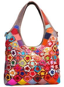 heshe women’s leather shoulder bags cross body tote handbags purses with flower summer style (colorful-2b4021)