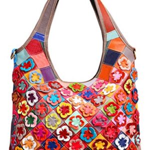 HESHE Women's Leather Shoulder Bags Cross Body Tote Handbags Purses with Flower Summer Style (Colorful-2B4021)