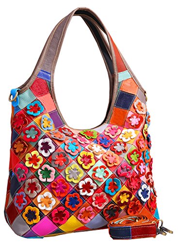 HESHE Women's Leather Shoulder Bags Cross Body Tote Handbags Purses with Flower Summer Style (Colorful-2B4021)