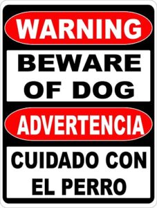 glad grace warning bilingual beware of dog sign. english & spanish safety signs. 8″ x 12″ inch metal.
