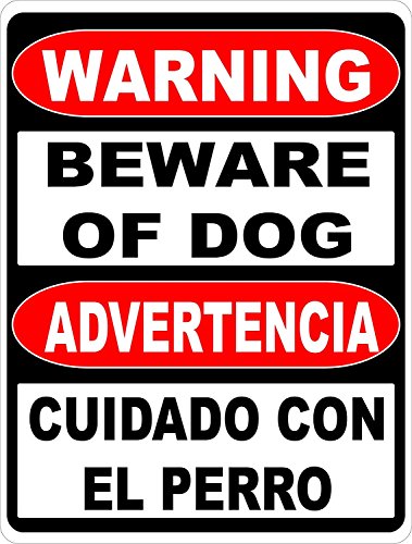 Glad grace Warning Bilingual Beware of Dog Sign. English & Spanish Safety Signs. 8" X 12" inch Metal.