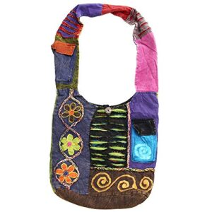 bohemian hippie crossbody shoulder bag sling cotton handmade variety patterns (2078 – flower)