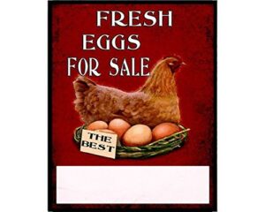 destiny’s stylish vintage fresh eggs for sale vintage metal tin sign wall plaque 8″ x 12″ inch